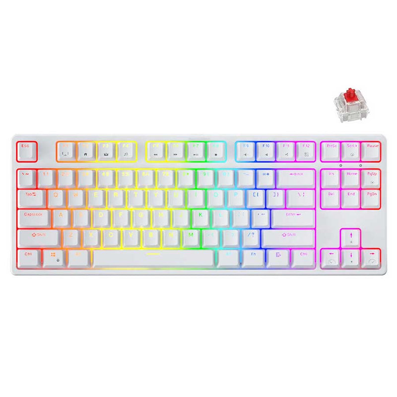 ROYAL KLUDGE RK87 TRI-MODE RGB 87 KEYS HOT SWAPPABLE MECHANICAL KEYBOARD WHITE (RED SWITCH) - DataBlitz