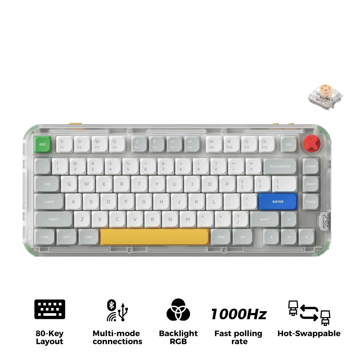 NuPhy Kick75 Hybrid Low-Profile IO RGB Hot-Swappable 80-Key Custom Mechanical Wireless Keyboard