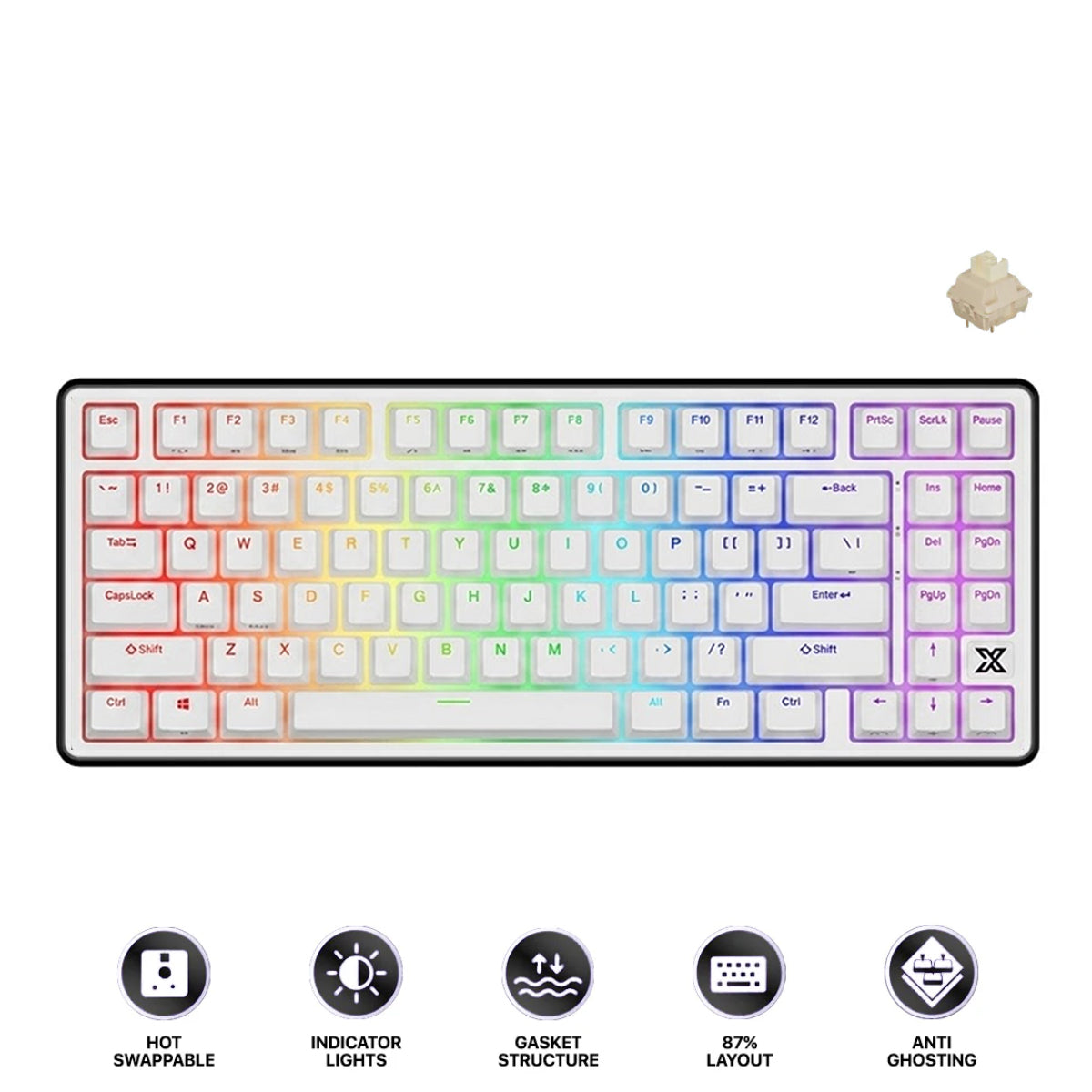 Royal Kludge RK X87 Single-Mode RGB 86 Keys Hot Swappable Mechanical Keyboard Black Night (Creamy Switch, Snowfall Switch)