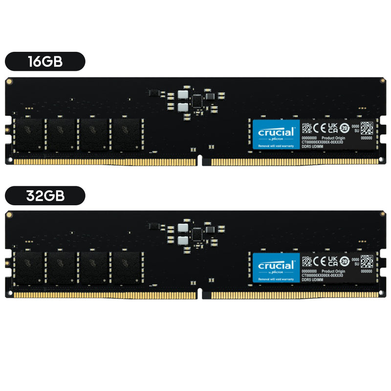 Crucial DDR5 4800MHz CL40 UDIMM Desktop Memory (16GB, 32GB)