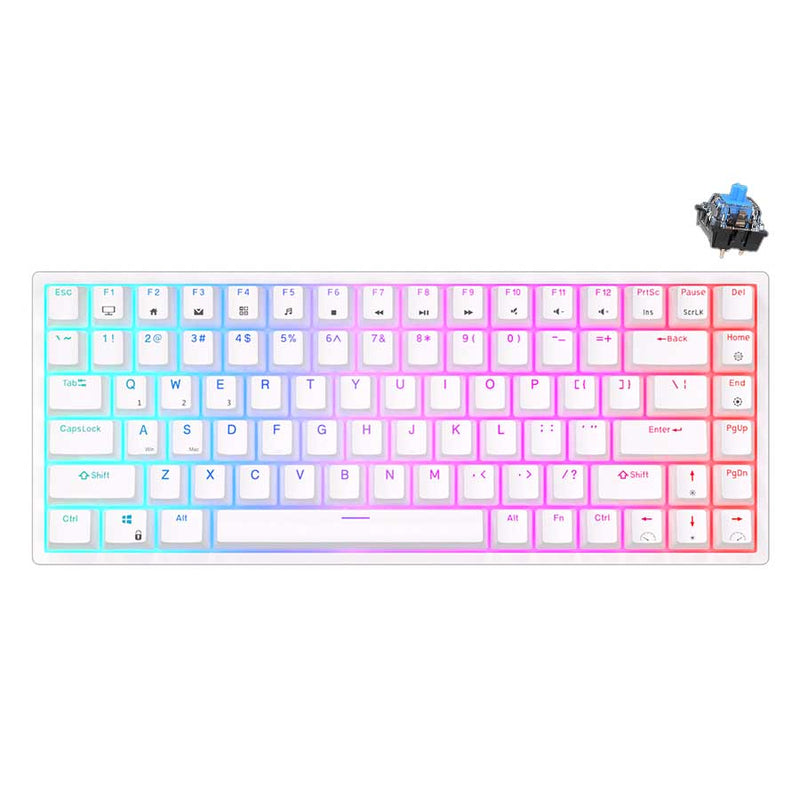 Royal Kludge RK84 Tri-Mode RGB 84 Keys Hot Swappable Mechanical Keyboard White 