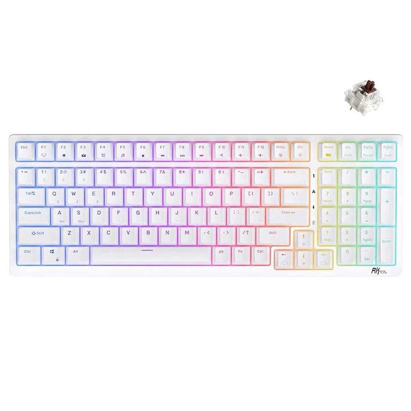 Royal Kludge RK98 Tri-Mode RGB 100 Keys Hot Swappable Mechanical Keyboard White (Brown Switch) - DataBlitz