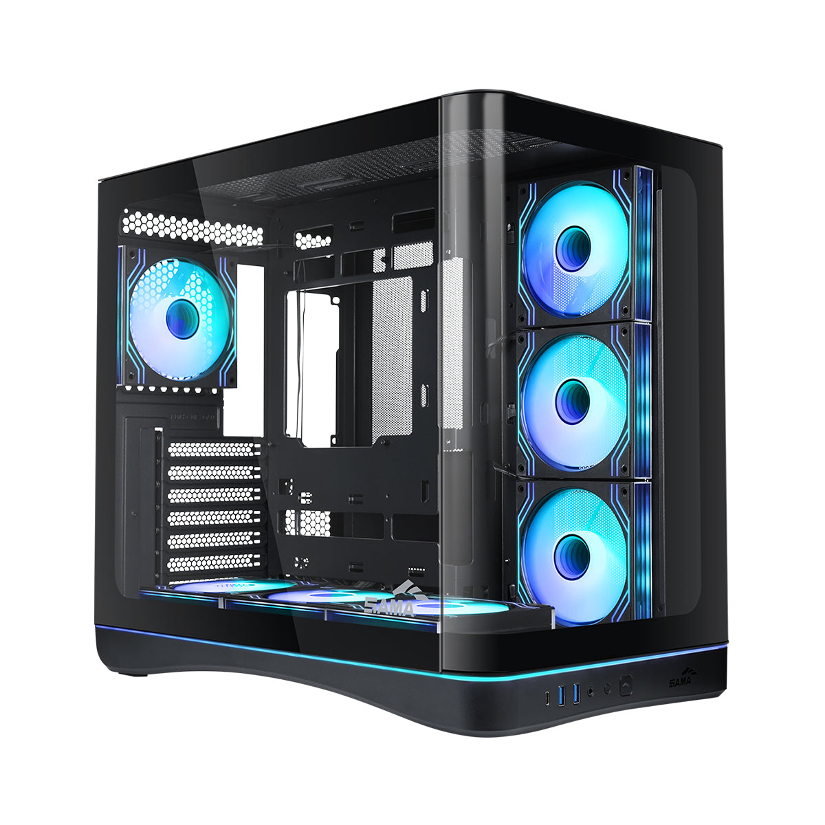 Sama V62 Mid-Tower Curved Panoramic TG Panel PC Case with 7x Pre-Installed ARGB Infinity Fans (Black, White) (V62-BKADA7X1-GL, V62-WHADA7X1-GL)