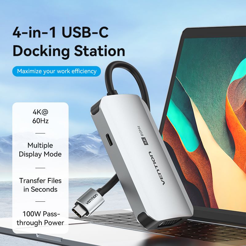 Vention 4-in-1 USB-C Docking Station - USB-C to HDMI + VGA + USB 3.0 + PD - 15M (TQAHB)