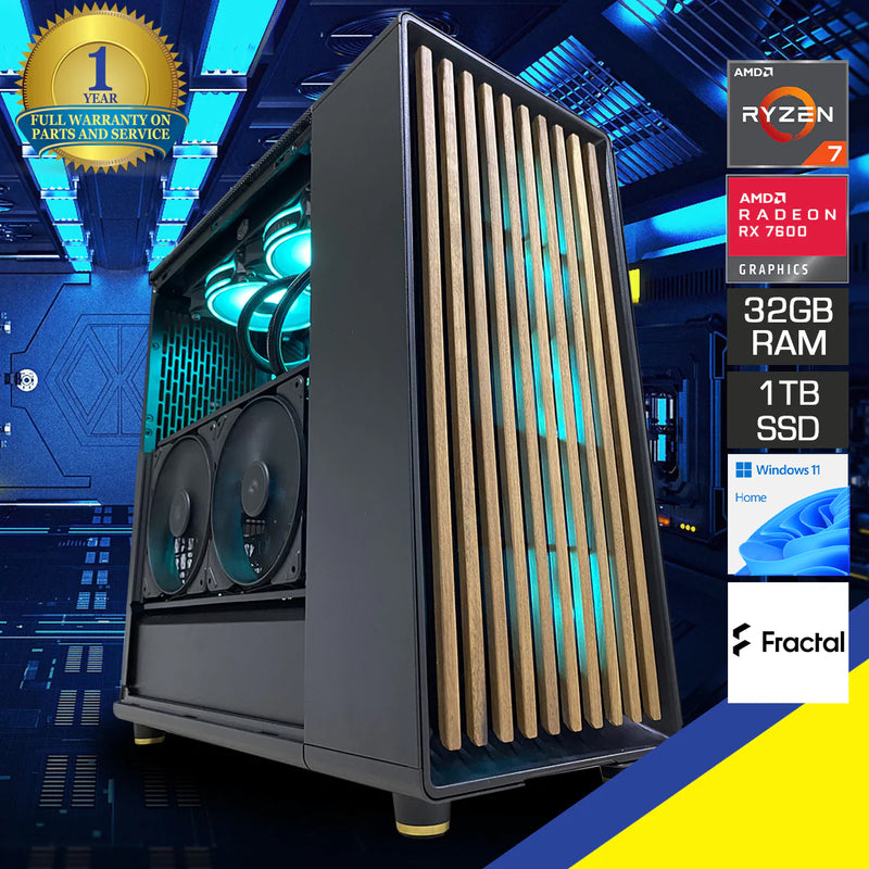 Sophos Fractal Design North Desktop Gaming PC | AMD Ryzen 7 7700X | 32GB RAM | 1TB SSD | RX 7600 | Windows 11 Home