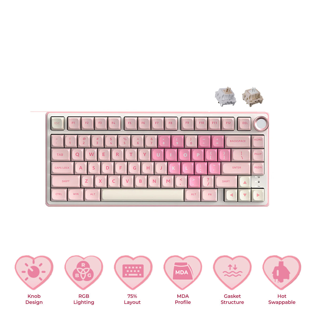 Royal Kludge R75 QMK Single-Mode RGB 81 Keys Hot-Swappable Mechanical Keyboard Pink Melody (Cream, Beige Switch)