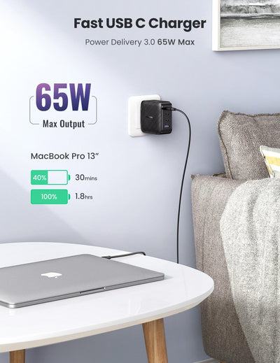 UGreen 4-Port (USB-A + 3 USB-C) 65W Gan Tech Fast Charger (Black) (CD224/70773)