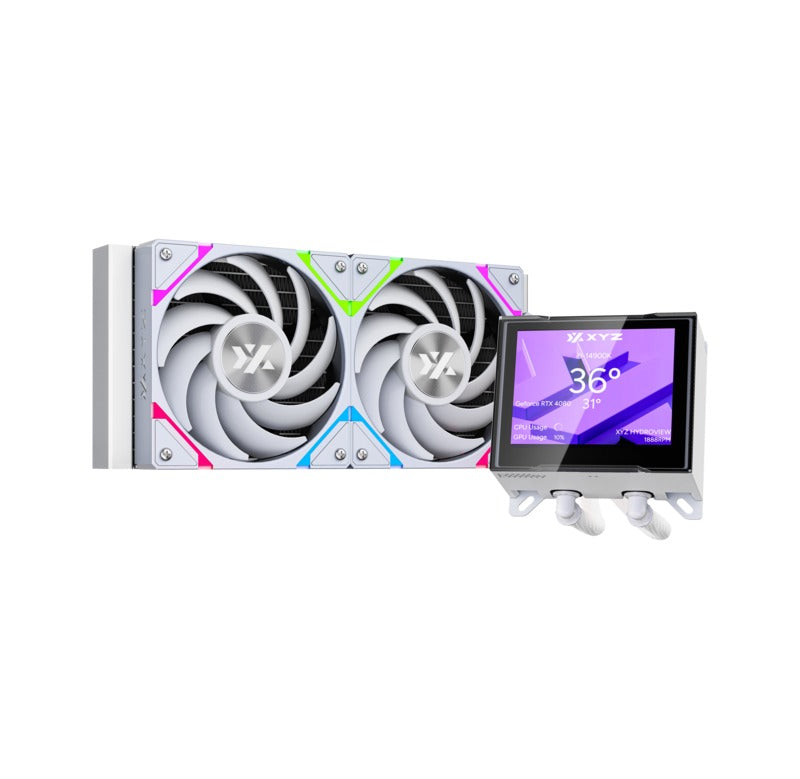 XYZ HydroView AIO 240 ARGB Liquid Cooler with Temperature Display (Black, White)