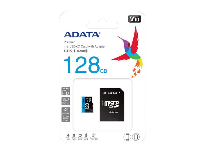 ADATA Premier 128GB MicroSDHC UHS-I Class 10 V10 A1 Memory Card With Adapter (AUSDX128GUICL10A1-RA1)