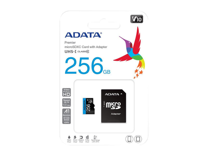 ADATA Premier 256GB MicroSDHC UHS-I Class 10 V10 A1 Memory Card With Adapter (AUSDX256GUICL10A1-RA1)