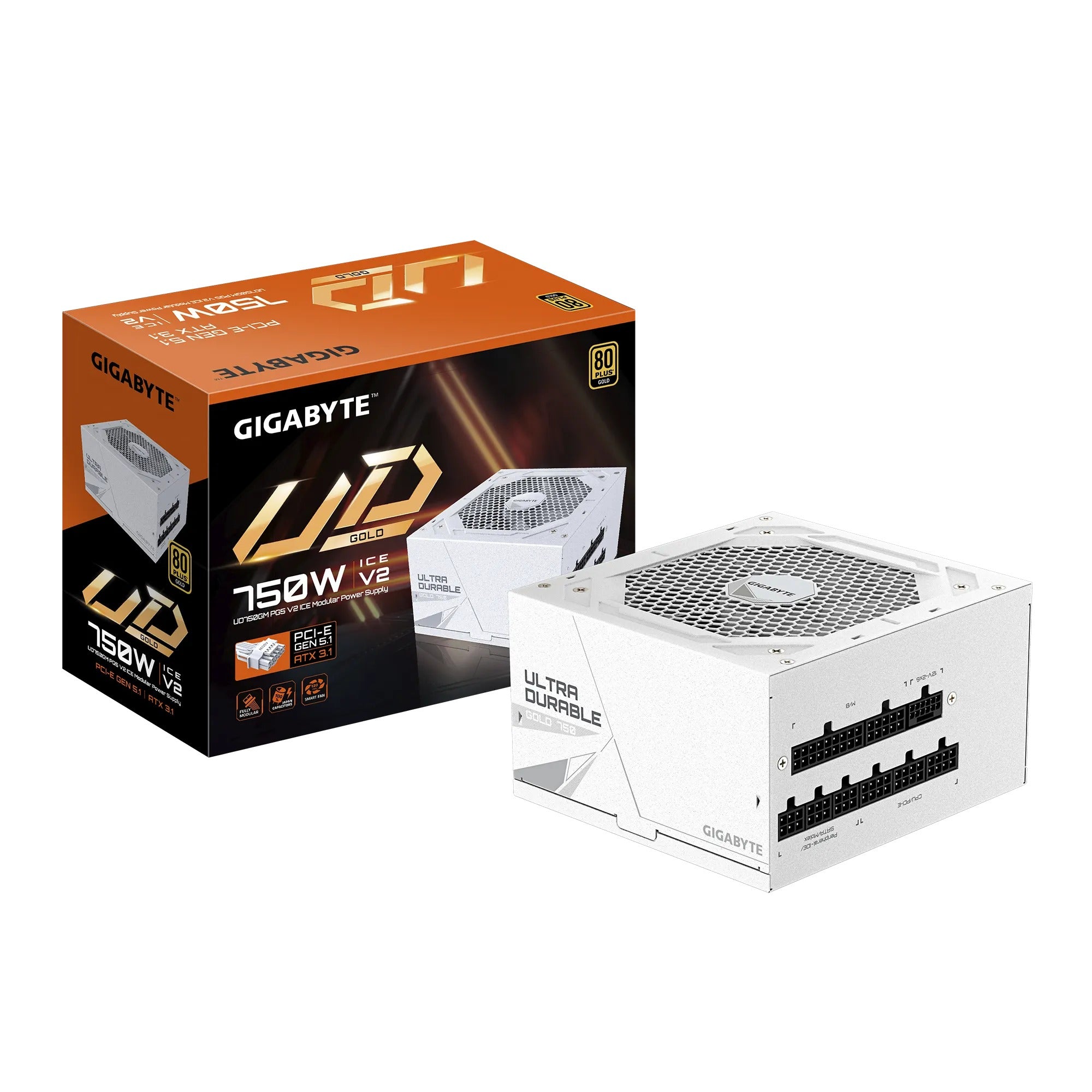Gigabyte UD750GM PG5 V2 Ice 750W ATX 3.1 PCIe Gen 5.1 80+ Gold Modular Power Supply