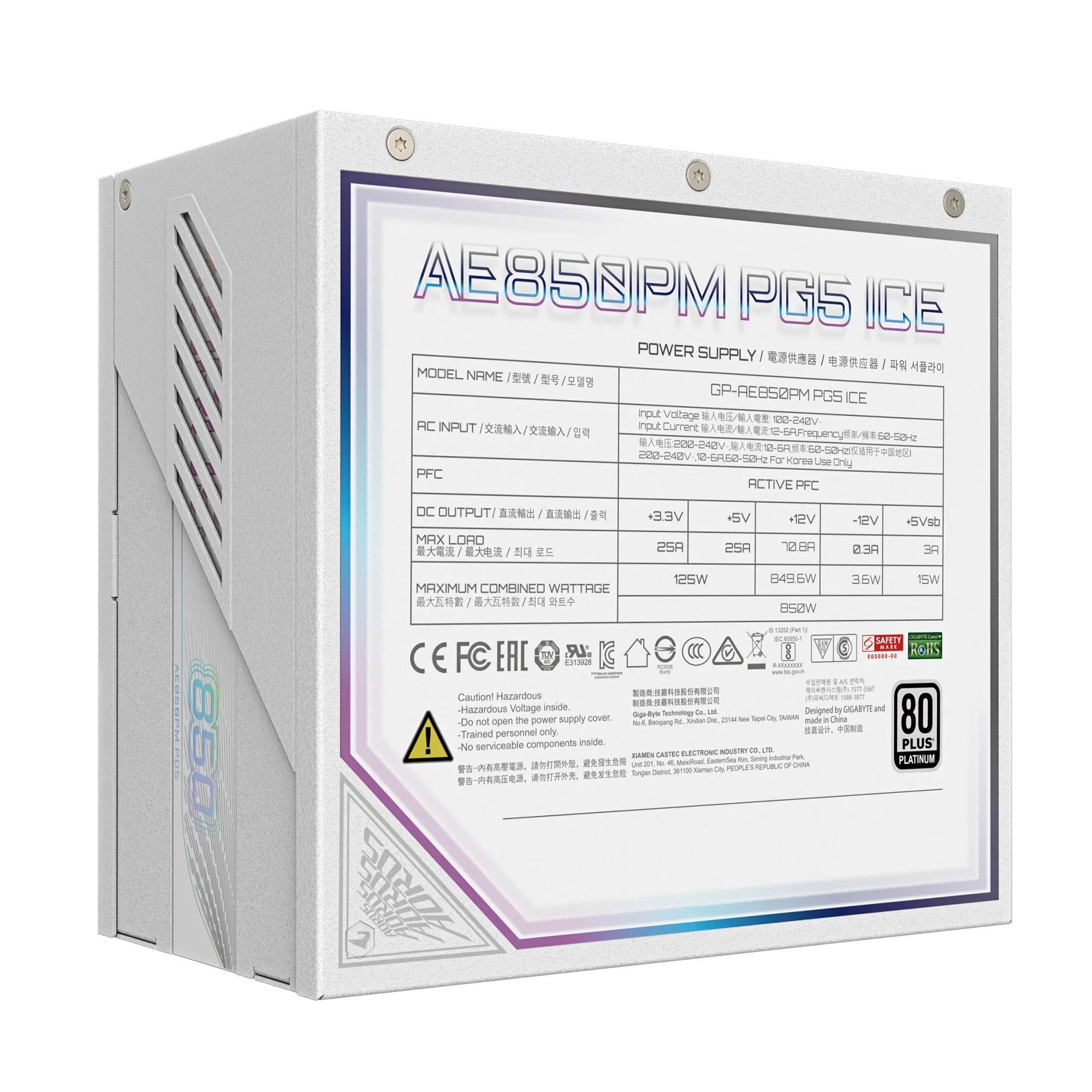Gigabyte Aorus Elite P850W 80+ Platinum Modular Pcie 5.0 Ice Power Supply (White)