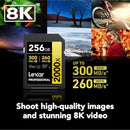 Lexar Professional 2000x 256GB SDXC UHS-II C10 U3 V90 300MB/s Read 260MB/s Write SD Card GOLD Series (LSD2000256G-BNNNG)