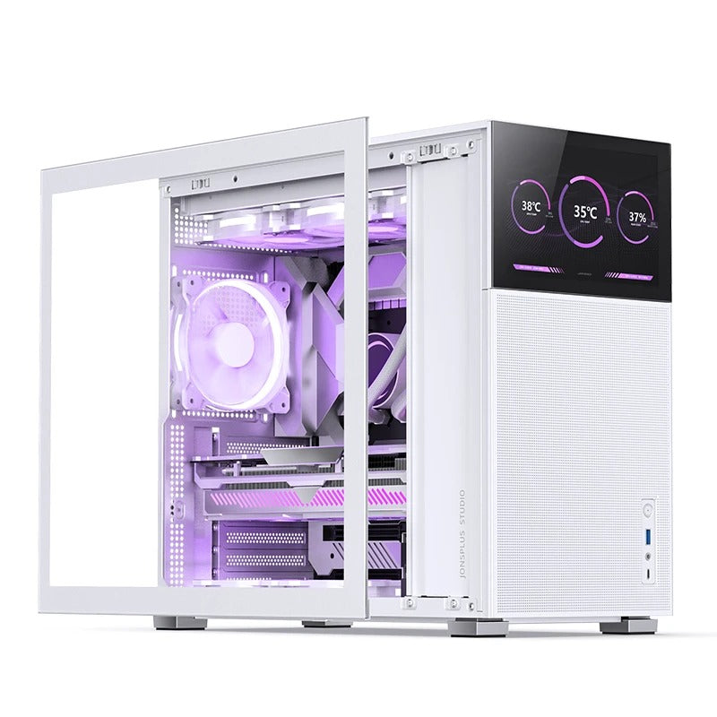 Jonsbo D41 Mesh ATX Computer Case (Black, White) + Jonsbo DS8 8" Display Secondary Screen 