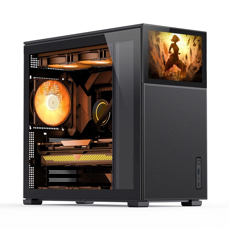 Jonsbo D41 Mesh ATX Computer Case (Black, White) + Jonsbo DS8 8" Display Secondary Screen 