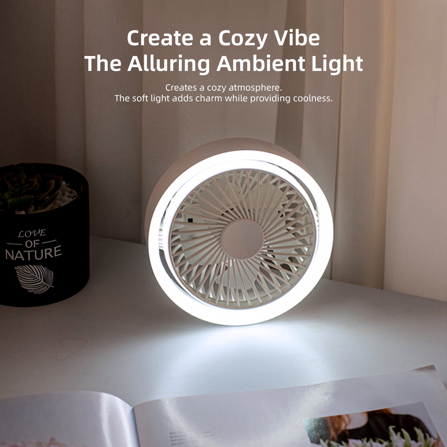 Vyvylabs D04 Mini Portable Desktop Fan with Led Light (White, Pink)