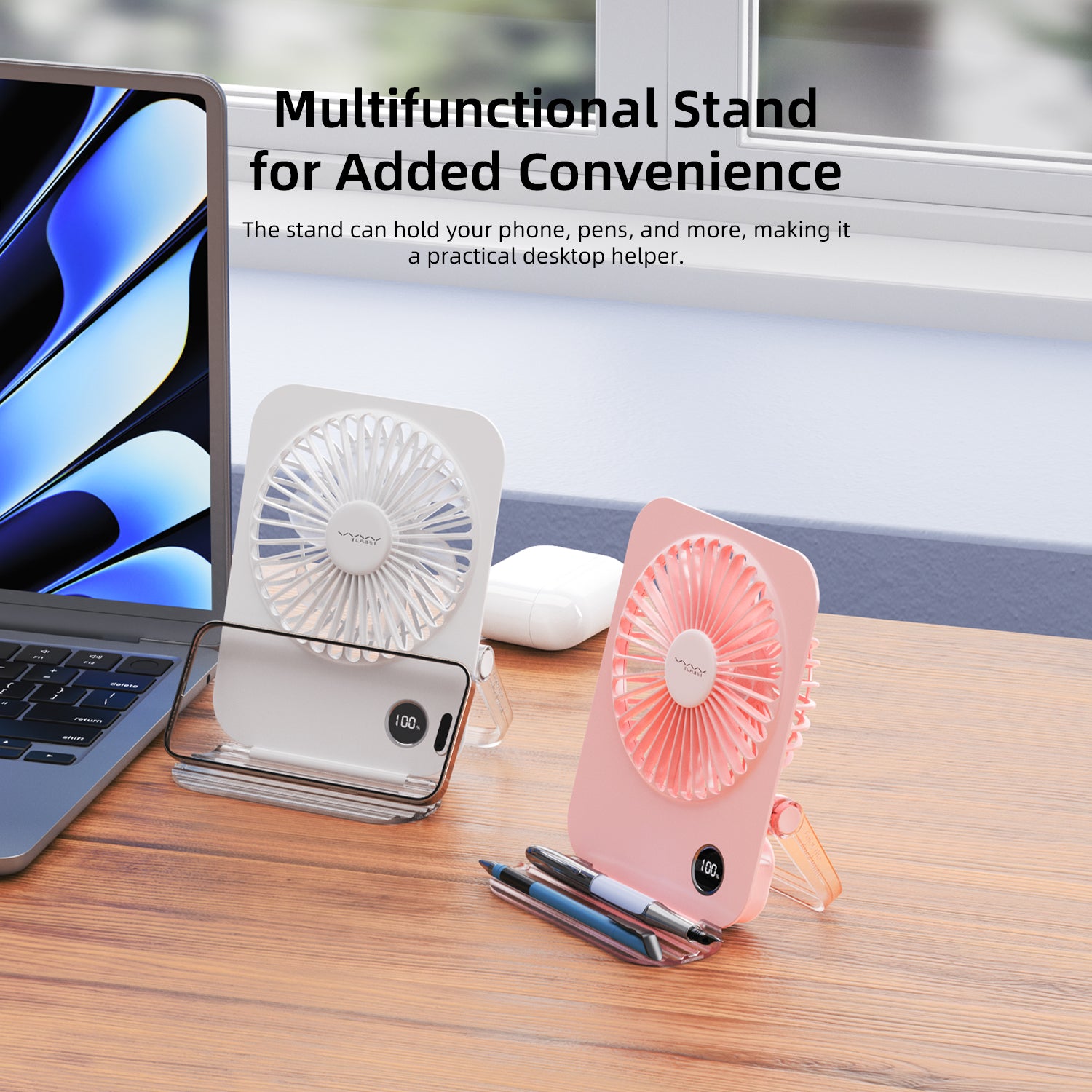 Vyvylabs D11 Mini Foldable Desktop Fan (White, Pink)