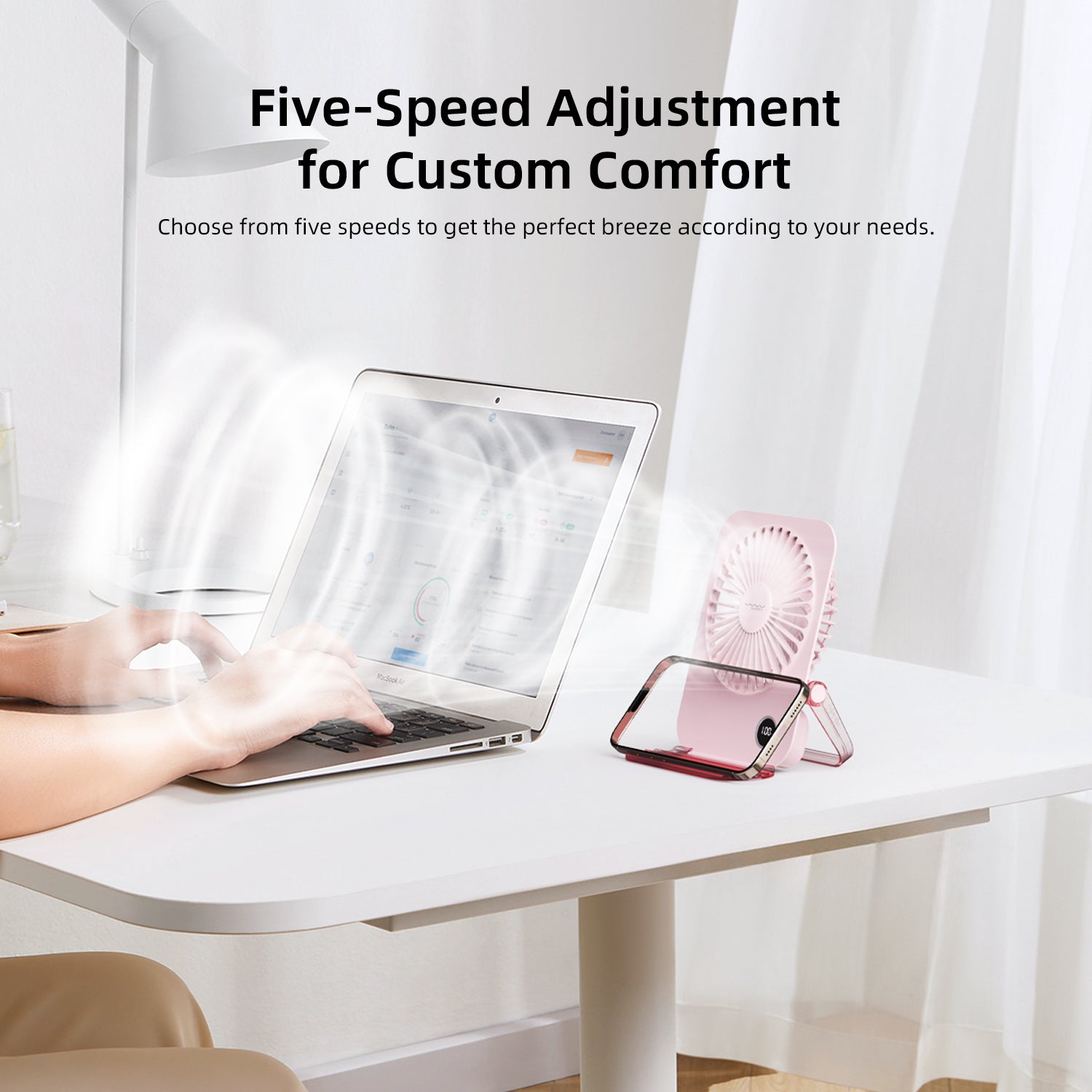 Vyvylabs D11 Mini Foldable Desktop Fan (White, Pink)