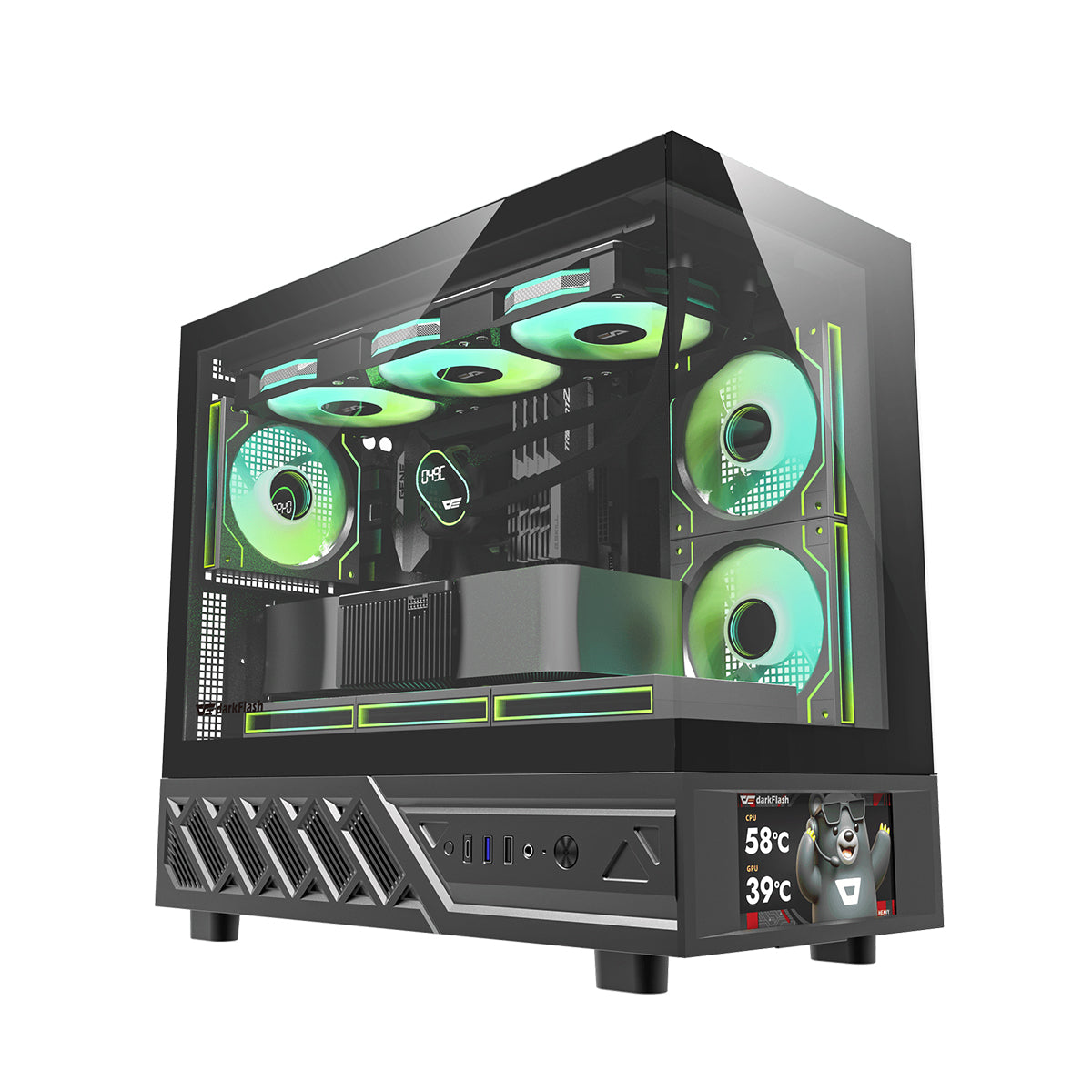 DarkFlash DS950MV M-ATX Glass PC Case with 6" IPS Customizable Display