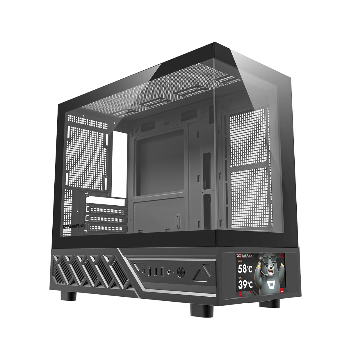 DarkFlash DS950MV M-ATX Glass PC Case with 6" IPS Customizable Display