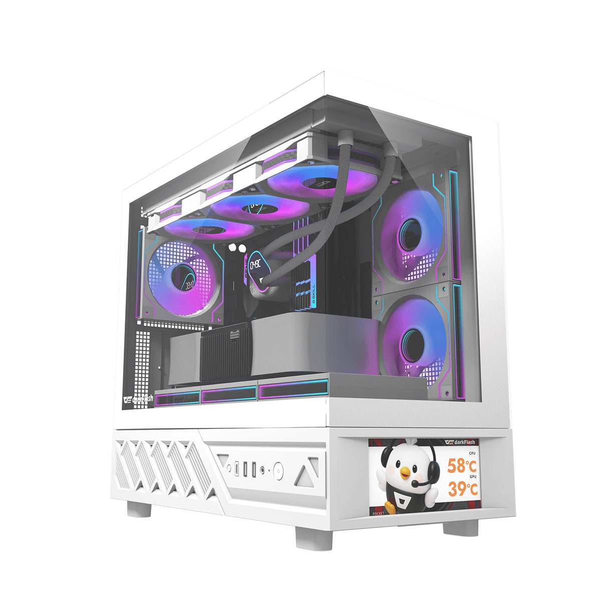 DarkFlash DS950MV M-ATX Glass PC Case with 6" IPS Customizable Display
