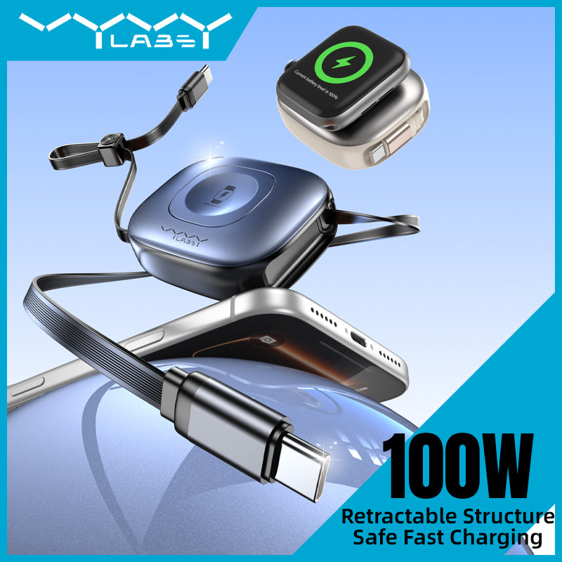 Vyvylabs Mi Square Retractable Cable and Wireless Watch Charger Type-C to Type-C 100W 