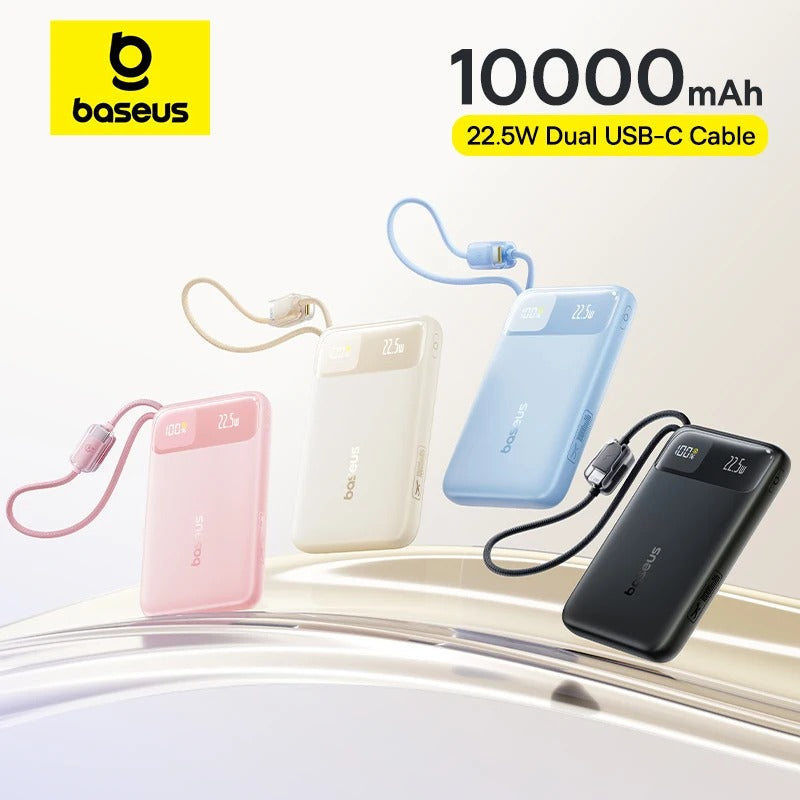 Baseus EnerFill FC11 Digital Display Power Bank with Dual Built-In USB-C Cables 10000mAh 22.5W (Cosmic Black, Beige, Galaxy Blue, Baby Pink)