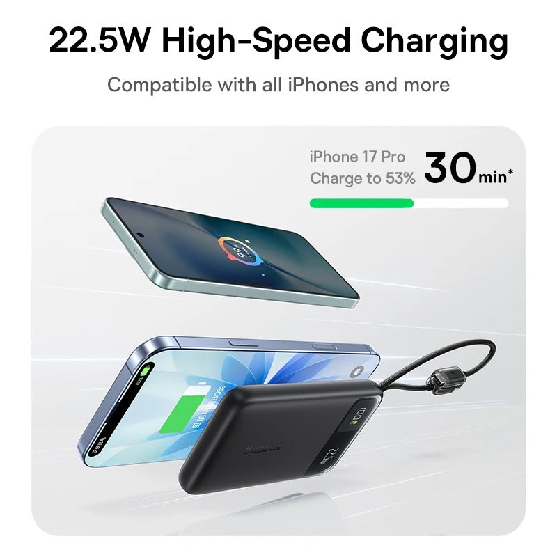 Baseus EnerFill FC11 Digital Display Power Bank with Dual Built-In USB-C Cables 10000mAh 22.5W (Cosmic Black, Beige, Galaxy Blue, Baby Pink)