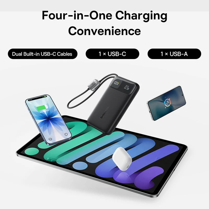 Baseus EnerFill FC11 Digital Display Power Bank with Dual Built-In USB-C Cables 10000mAh 22.5W (Cosmic Black, Beige, Galaxy Blue, Baby Pink)