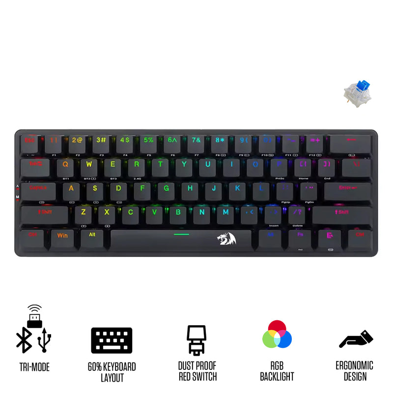 Redragon Elise Pro Tri-Mode RGB 60% Mechanical Gaming Keyboard (K615P-KBS)