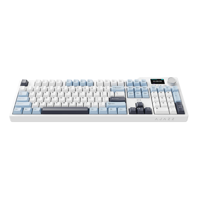 Ajazz AK35I V3 Max RGB Tri-Mode 100% 104-Keys Gasket-Mounted Hot-Swappable Mechanical Keyboard with 1.14" TFT Display Screen & Knob (Blue/White/Blue) (Avocado Switch)