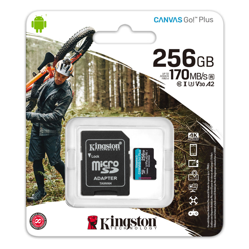 Kingston Canvas Go! Plus UHS-I U3 V30 A2 170MB/s Read MicroSD Memory Card with SD Adapter