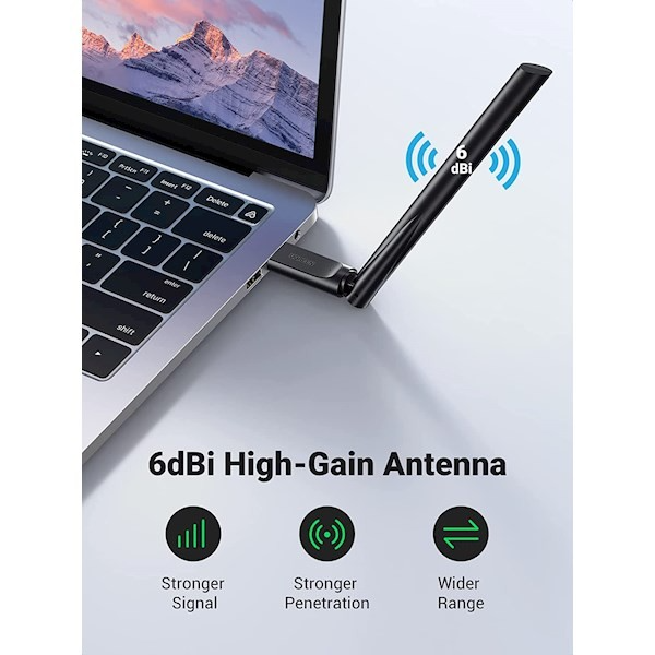 UGreen AC650 High-Gain Dual Band Wireless USB Adapter (Black) (CM496/90339)