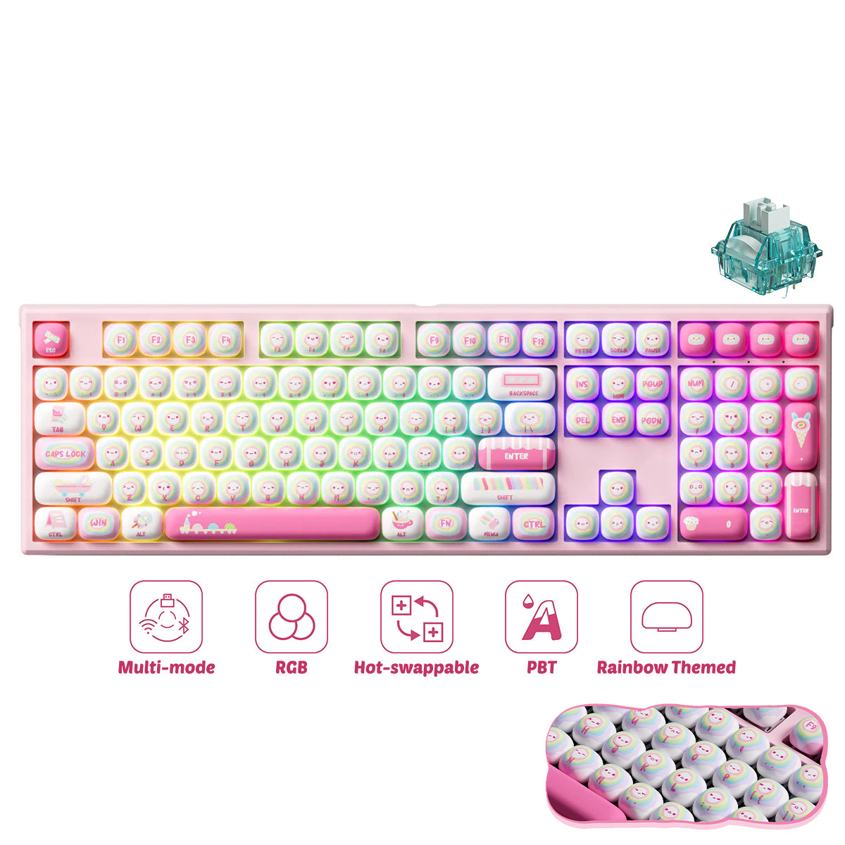 Akko x MonsGeek MG108B Rainbow Marshmallows Multi-Mode RGB Hot-Swappable Mechanical Keyboard