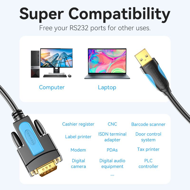 Vention USB to RS232 Serial Adapter - 2M (Black) (VAS-C02-B200)