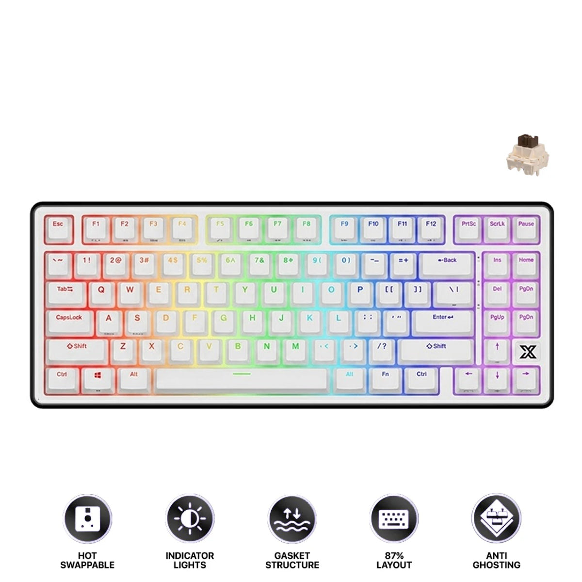 Royal Kludge RK X87 Single-Mode RGB 86 Keys Hot Swappable Mechanical Keyboard Black Night (Creamy Switch, Snowfall Switch)