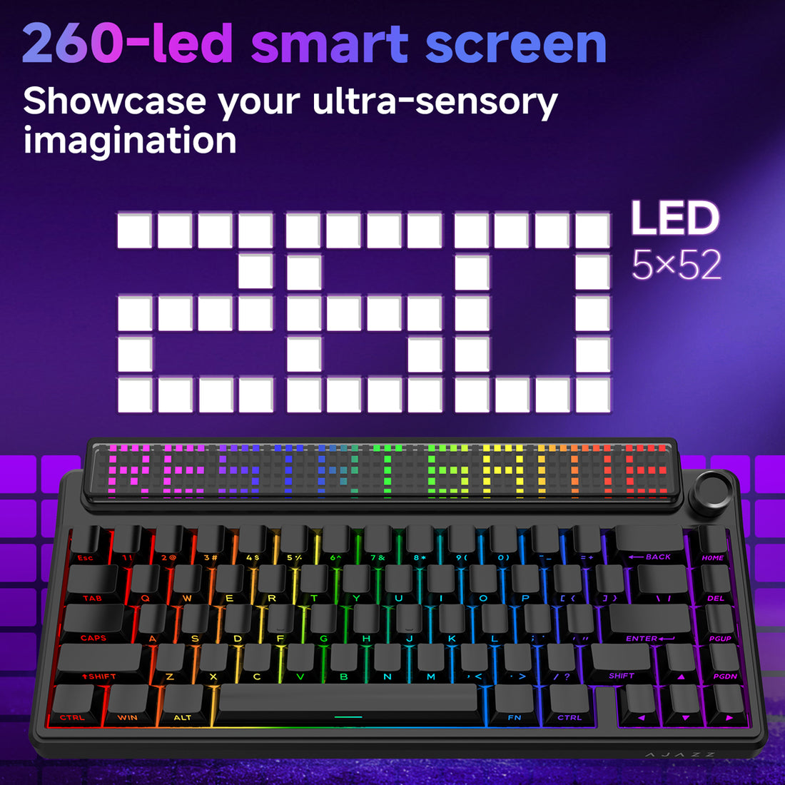 Ajazz Pixel68 Dot Matrix Large Screen RGB Tri-Mode Mechanical Keyboard (Black) (White Peach Switch)