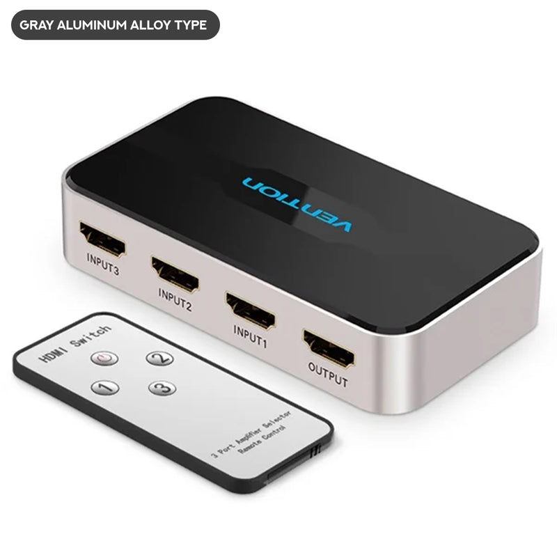 Vention 3-in-1 Out HDMI Switcher (Gray Aluminum Alloy Type, Blue Aluminum Alloy Type)