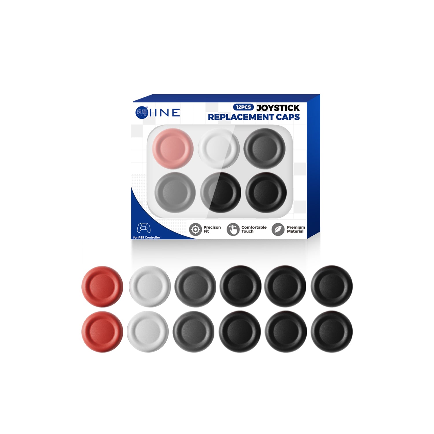 IINE Joystick Replacement Caps 12-pcs for PS5 Controller (L1256)