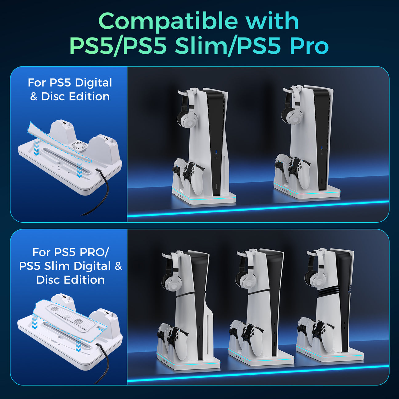 IINE Cooling Charging Station for PS5/PS5 Slim/PS5 Pro (L1061)