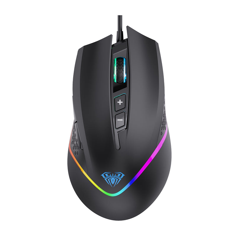 Aula Wind F805 Rainbow Backlit 7-Key Ergonomic Wired Optical Gaming Mouse (Black)