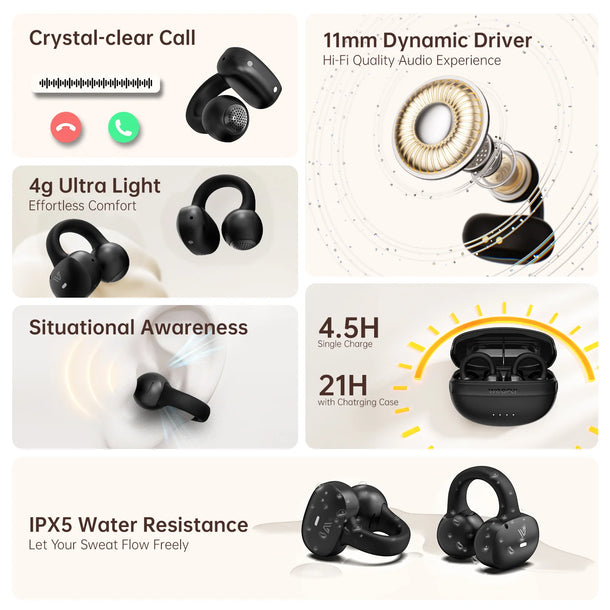 Weofly ClipFits Clip-on Earbuds (Black) (WFCF881BL)