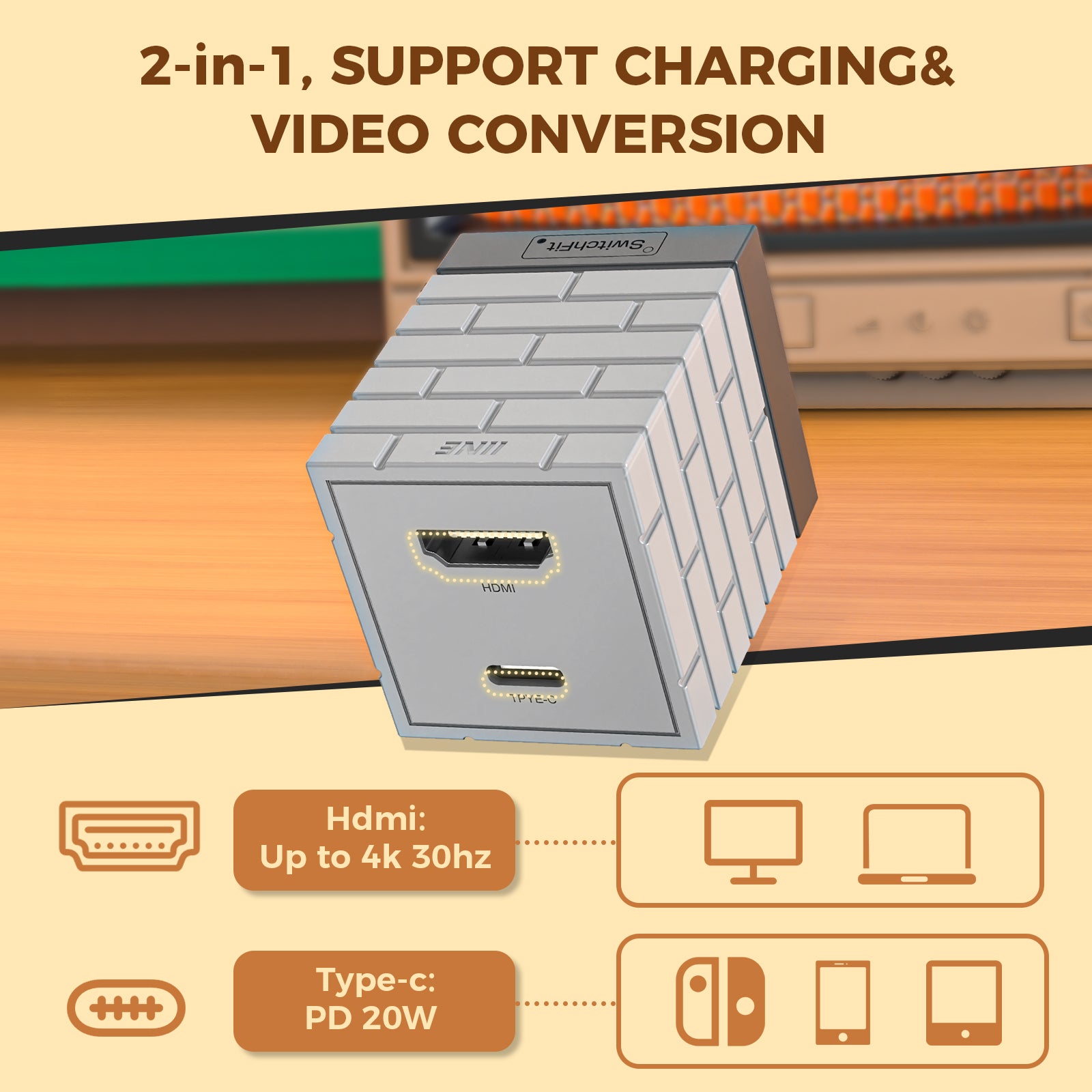 IINE 2-in-1 Mini 20W Charging & Video Converter For N-Switch