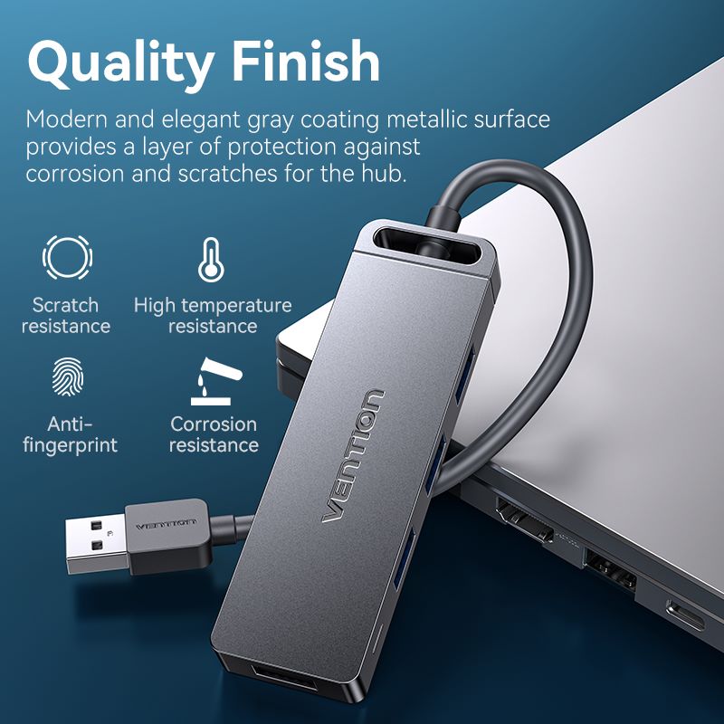 Vention 5-in-1 USB 3.0 Hub - USB-A to USB 3.0 x 4 + Micro-B - 0.15M (CHLBB)