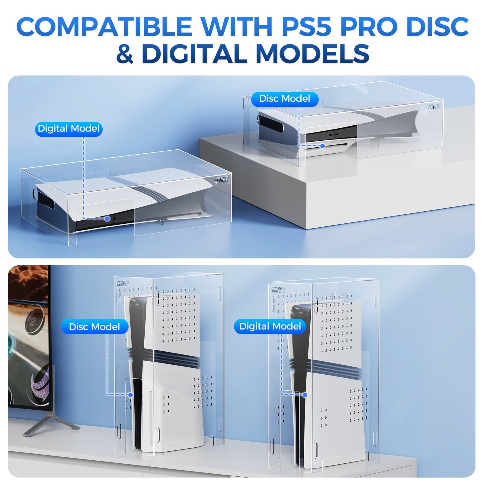 IINE Horizontal Acrylic Dust Cover for PS5 Pro (L1057)