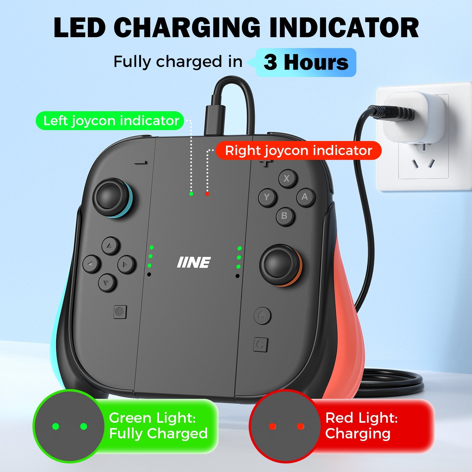 IINE Charging Grip for Nintendo Switch 2 (Black, Blue/Orange)