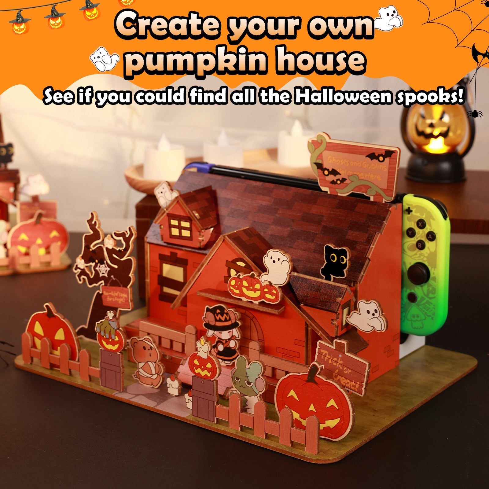 IINE Pumpkin Ghost House Faceplate Cover for Nintendo Switch