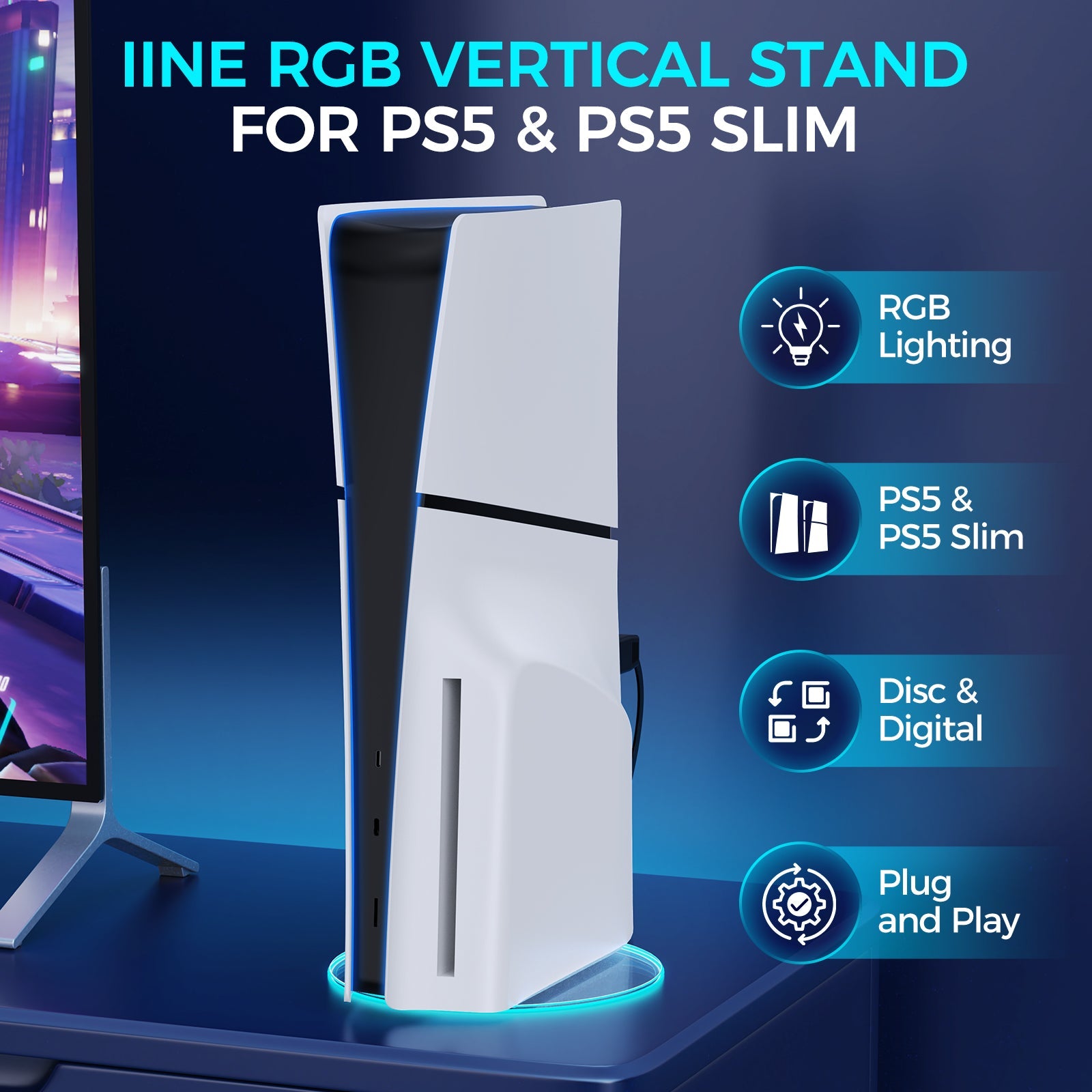 IINE Illuminated Vertical Stand for PS5 / PS5 Slim (Transparent) (L986)