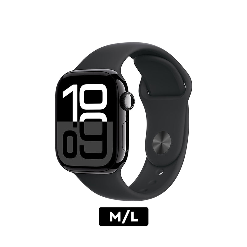 Apple Watch Series 10 GPS 42mm Aluminum Case with Black Sport Band - (Jet Black) (S/M, M/L) (MWWE3ZP/A, MWWF3ZP/A)