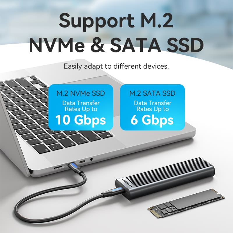 Vention M.2 NVMe & SATA SSD Enclosure (USB 3.2 Gen 2-C) with Heat Sink